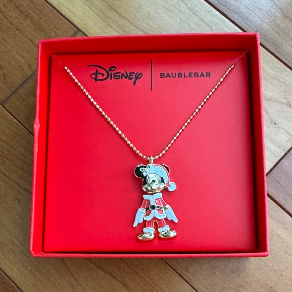 BaubleBar x Disney Christmas Santa Mickey Necklace Gold Accents